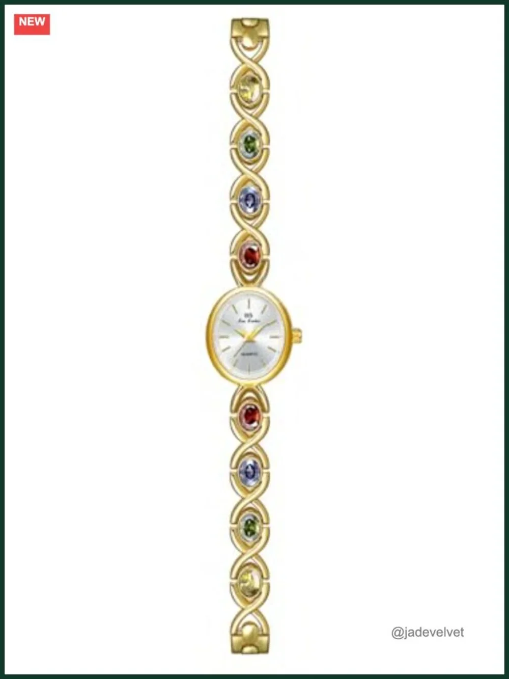 Small Oval Gold Bracelet Watch for Women - Quartz Analog, Jade Bangle